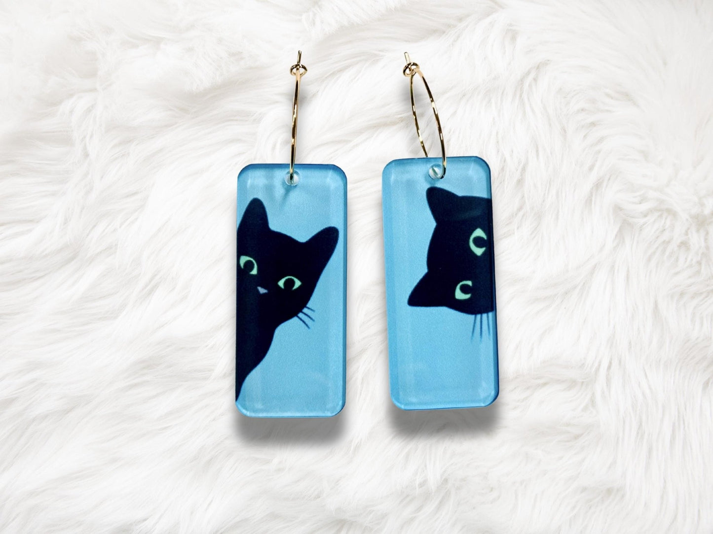 Curious Black Cat Earrings - Painted Raina