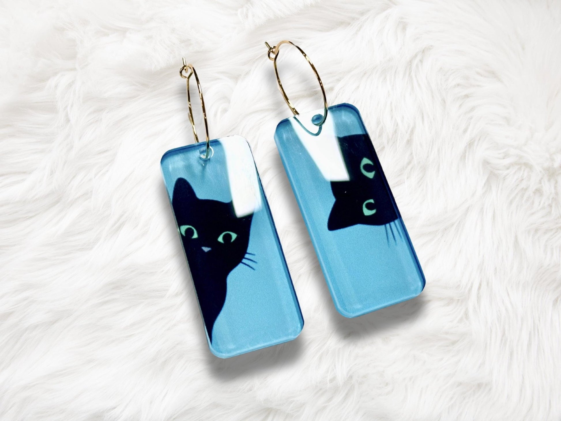 Curious Black Cat Earrings - Painted Raina