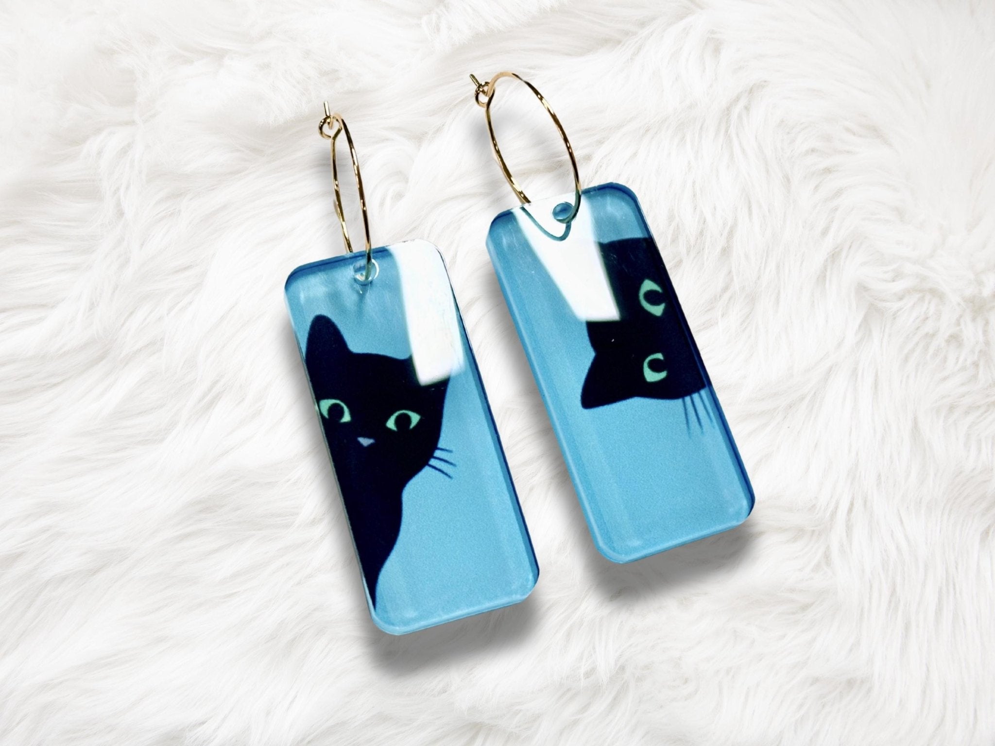 Curious Black Cat Earrings - Painted Raina