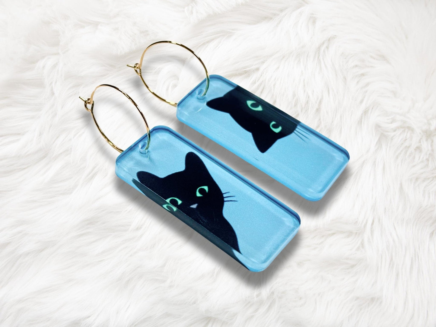 Curious Black Cat Earrings - Painted Raina