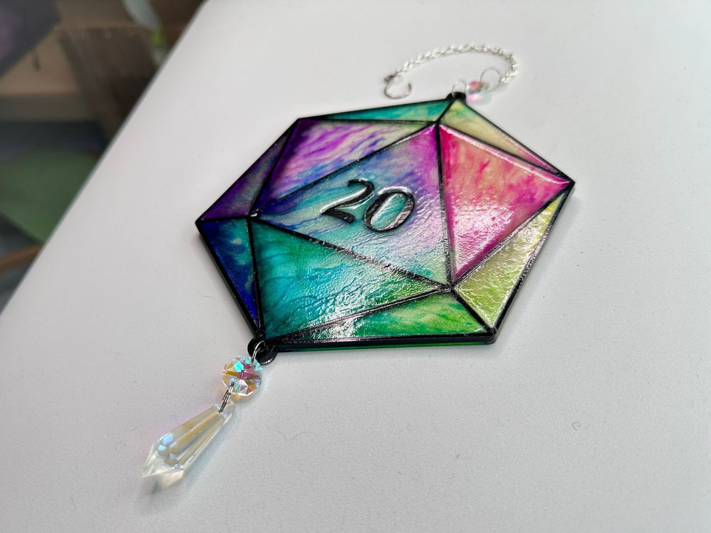 D20 Faux Stained Glass Sun Catcher - Painted Raina