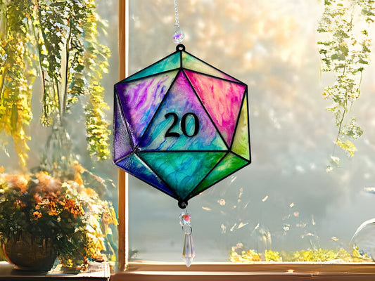 D20 Faux Stained Glass Sun Catcher - Painted Raina