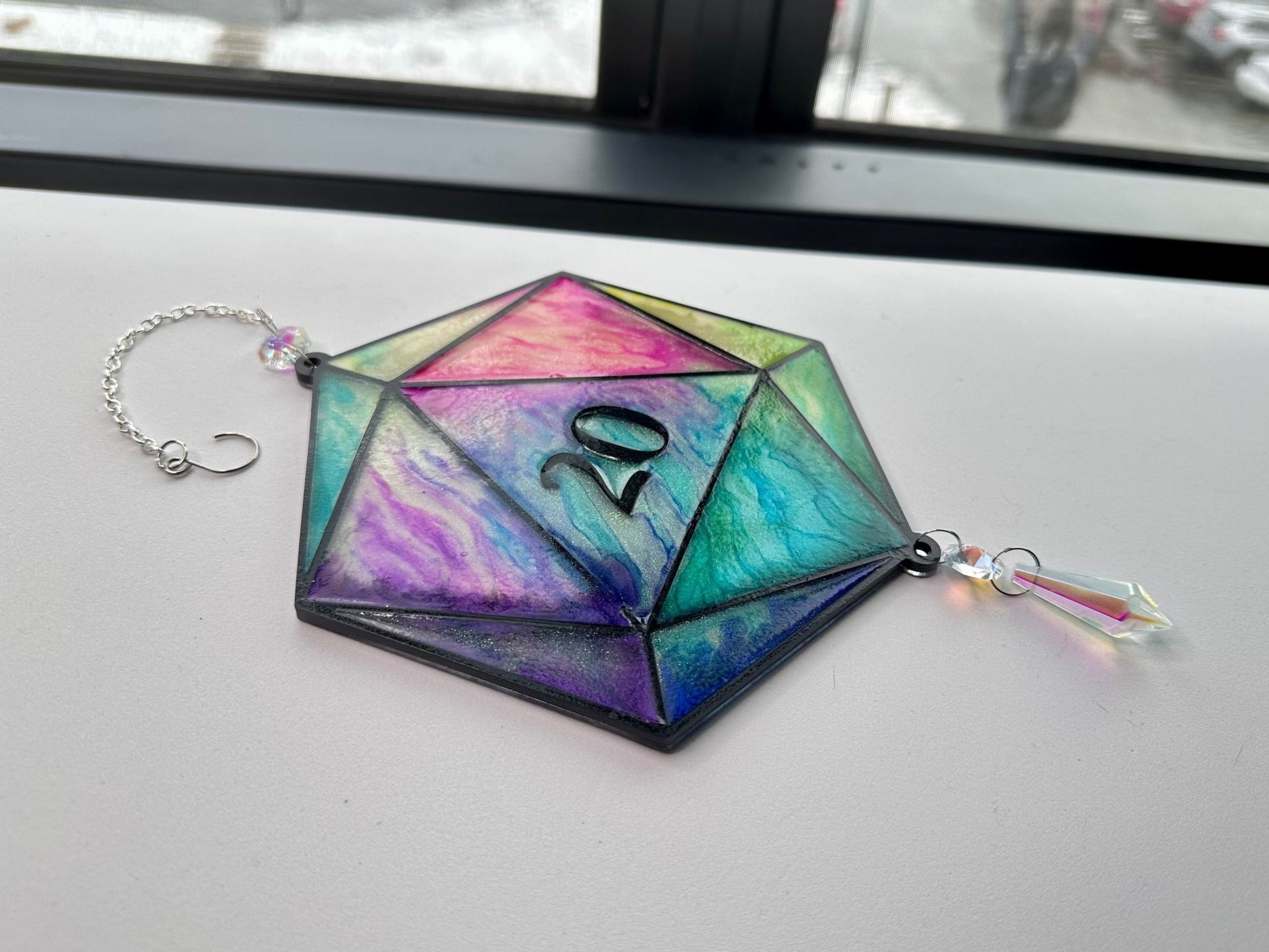 D20 Faux Stained Glass Sun Catcher - Painted Raina