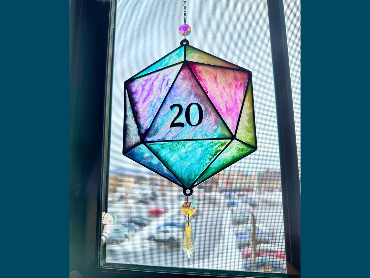 D20 Faux Stained Glass Sun Catcher - Painted Raina