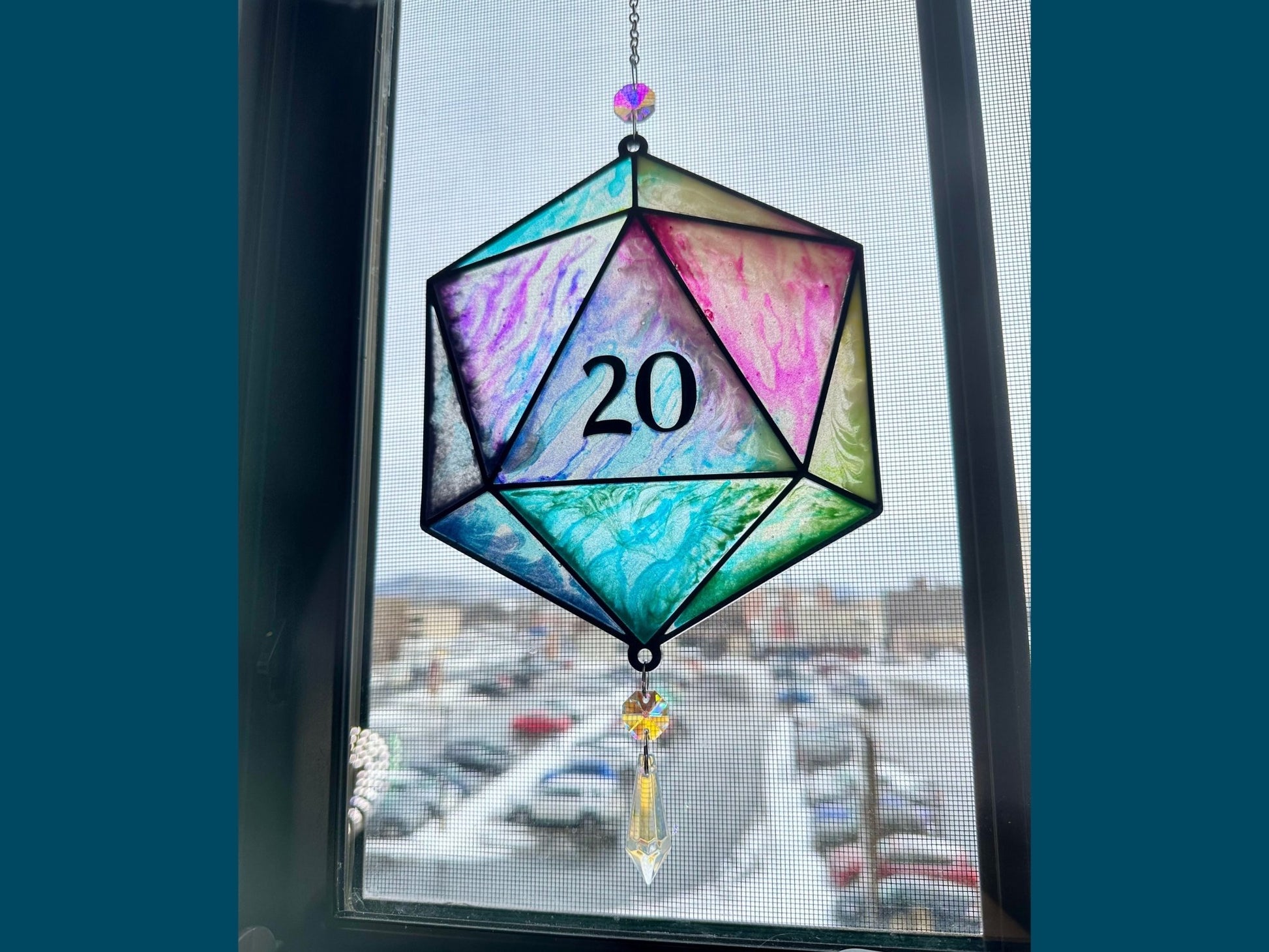 D20 Faux Stained Glass Sun Catcher - Painted Raina