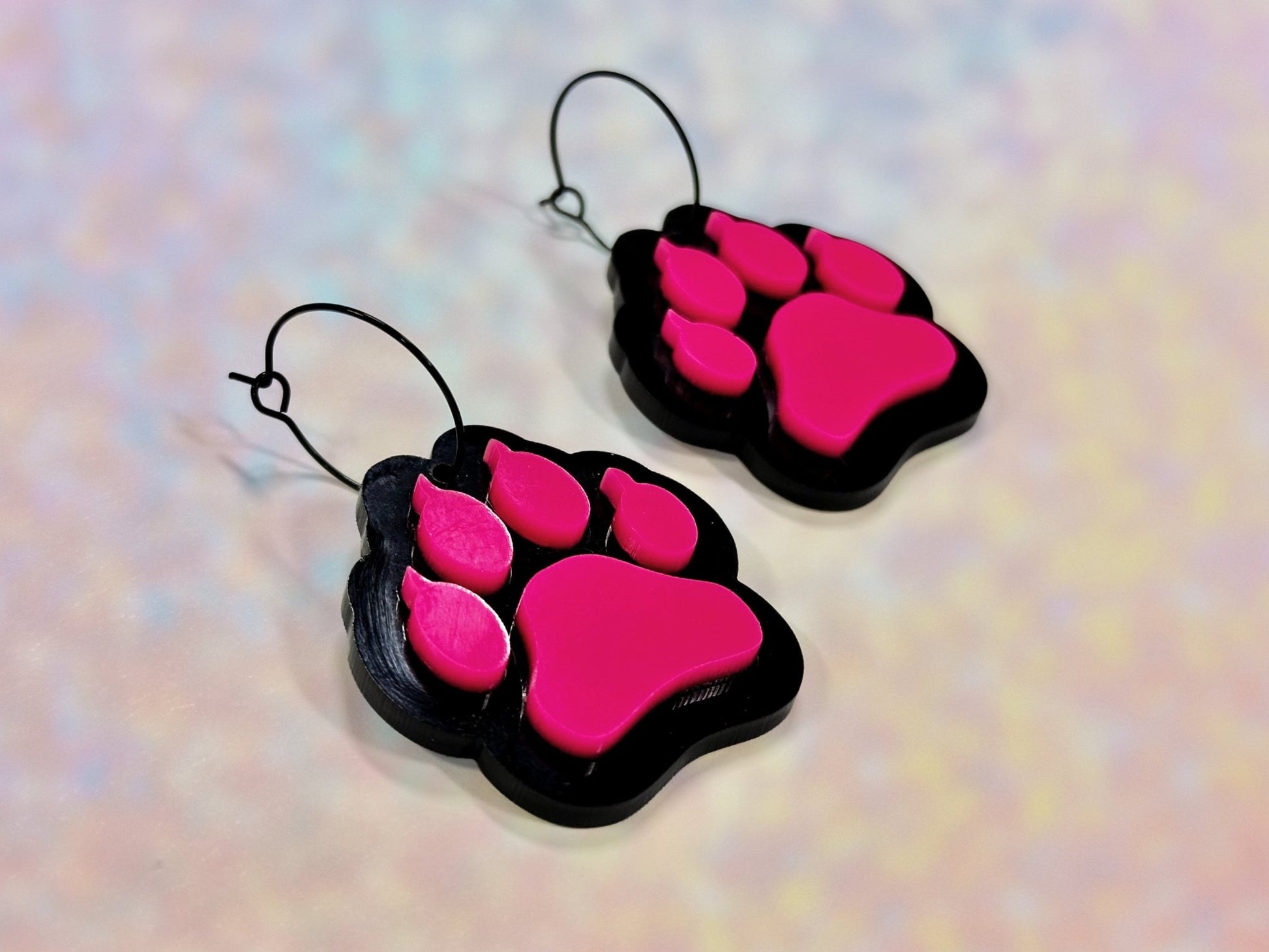 Dagger Mittens Earrings | Cat Paws and Claws Cute Layered Acrylic Dangles - Painted Raina