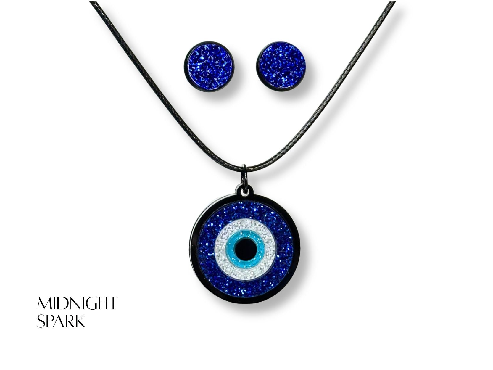 evil eye jewelry set variation glitter acrylic finishes lightweight set blue white black