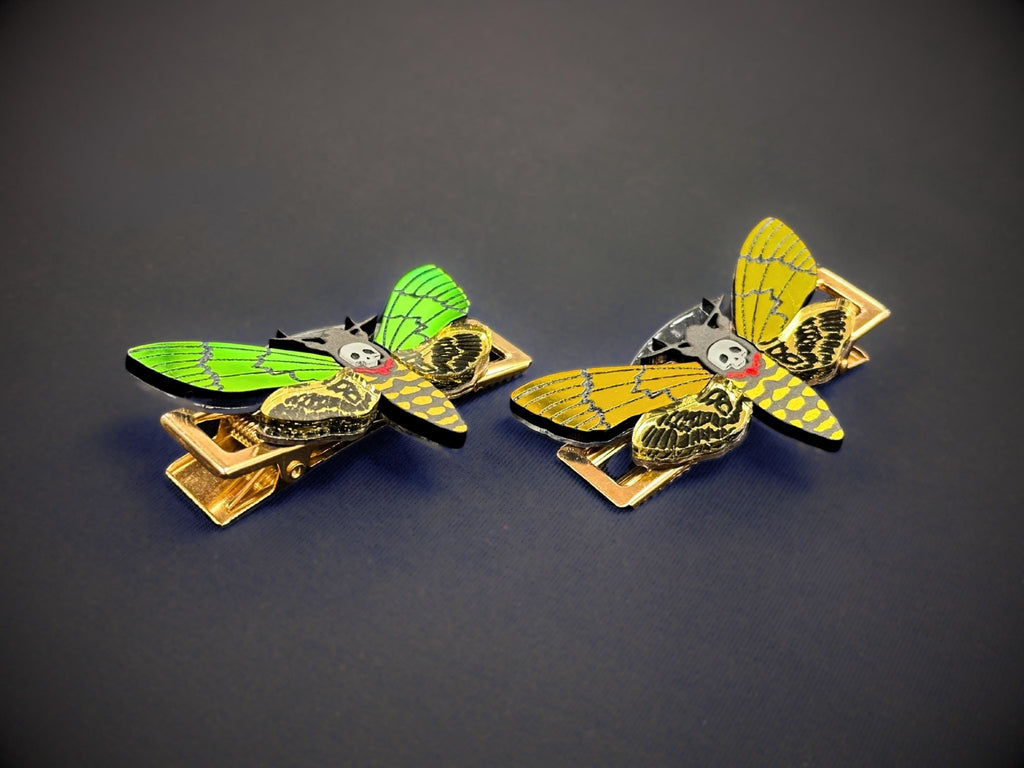 Deaths Head Moth Hair Clips - Painted Raina