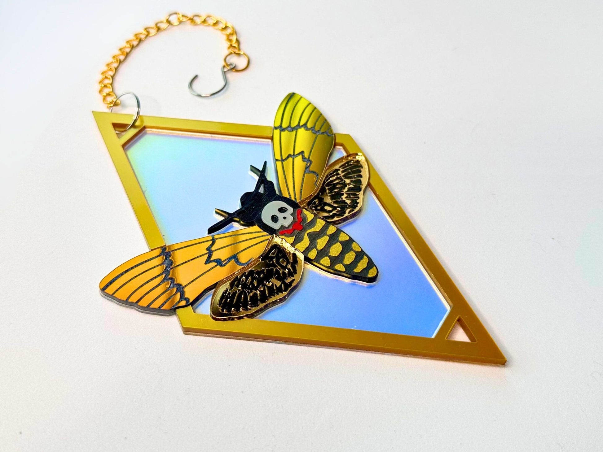 Deaths Head Moth Suncatcher | Black or Gold Frame - Painted Raina