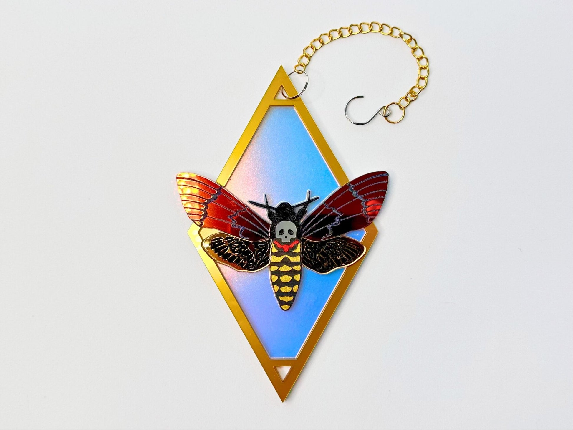 Deaths Head Moth Suncatcher | Black or Gold Frame - Painted Raina