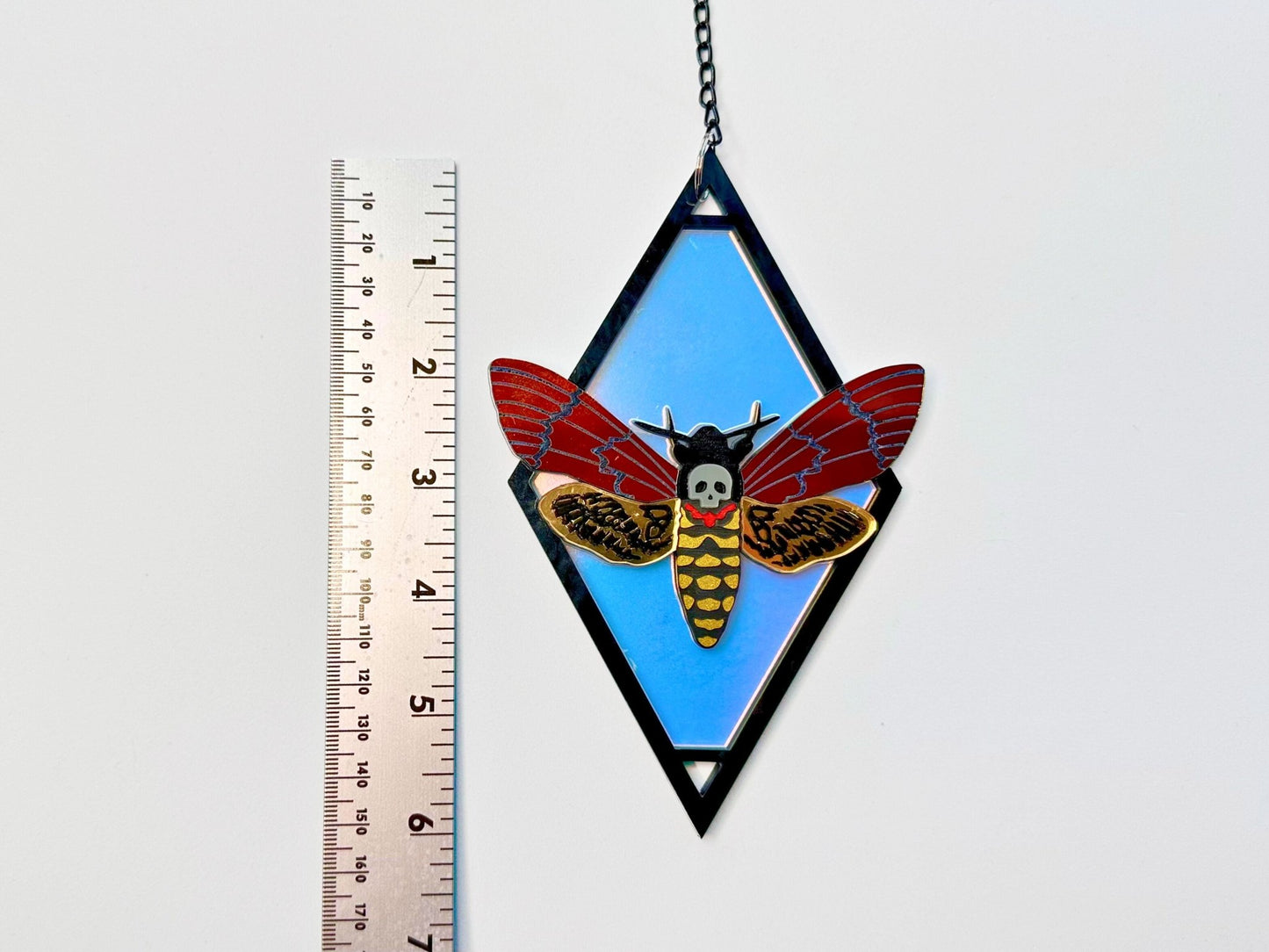 Deaths Head Moth Suncatcher | Black or Gold Frame - Painted Raina