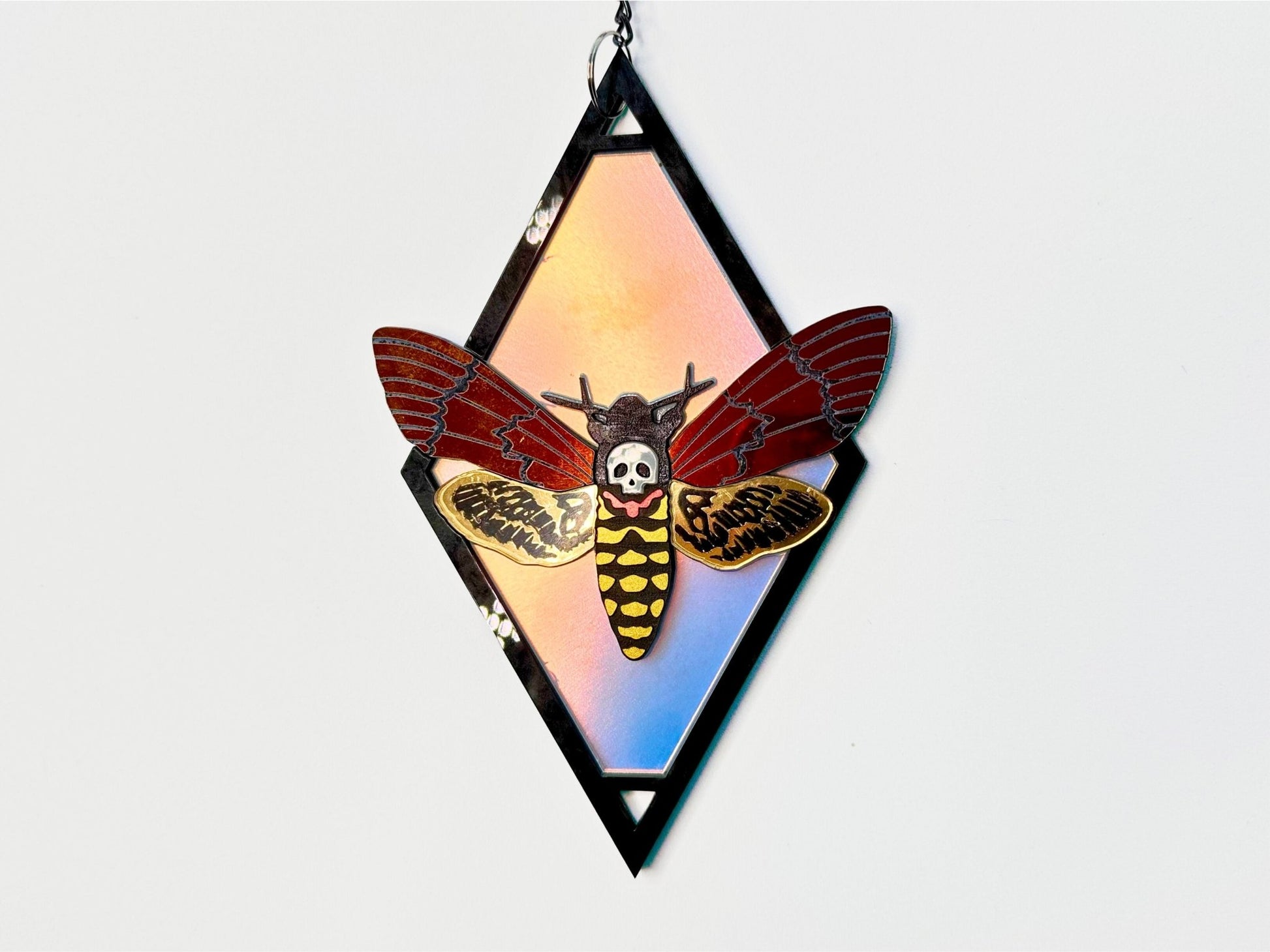 Deaths Head Moth Suncatcher | Black or Gold Frame - Painted Raina