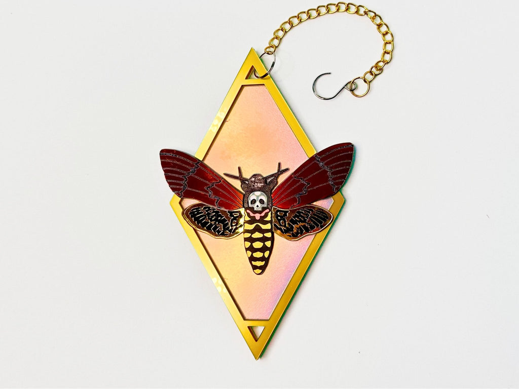 Deaths Head Moth Suncatcher | Black or Gold Frame - Painted Raina