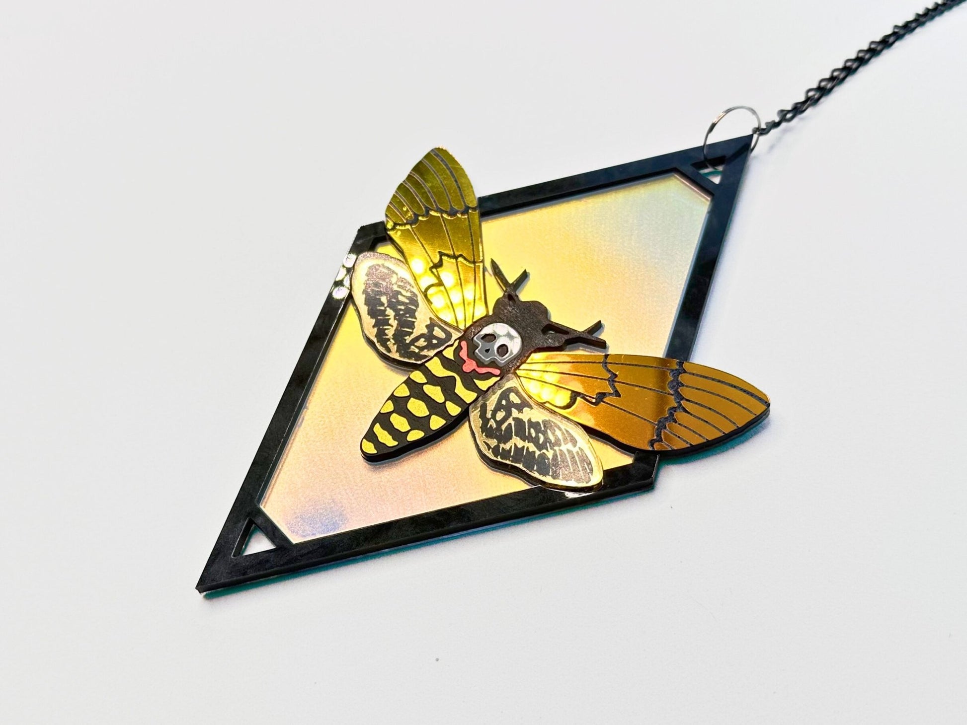 Deaths Head Moth Suncatcher | Black or Gold Frame - Painted Raina