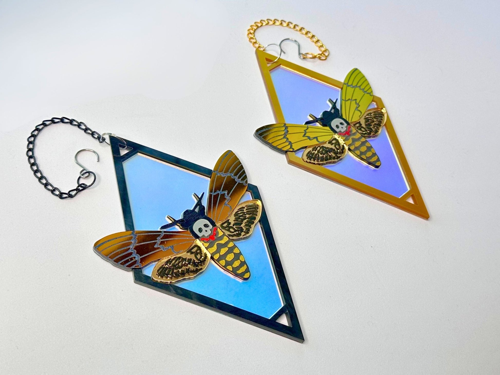 Deaths Head Moth Suncatcher | Black or Gold Frame - Painted Raina