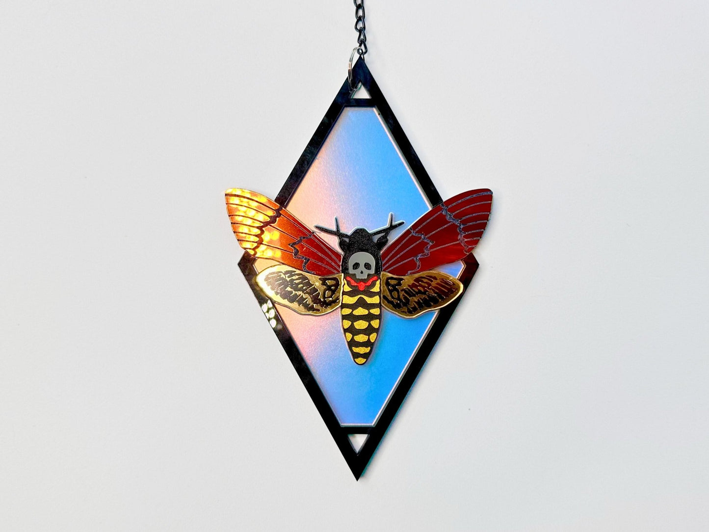 Deaths Head Moth Suncatcher | Black or Gold Frame - Painted Raina