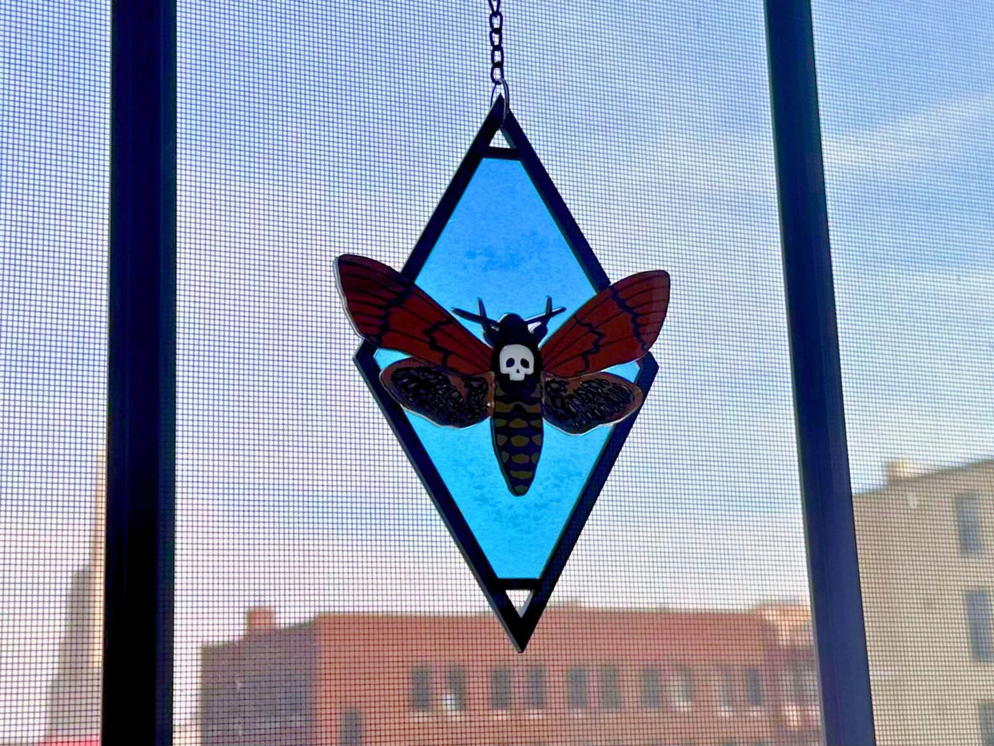 Deaths Head Moth Suncatcher | Black or Gold Frame - Painted Raina