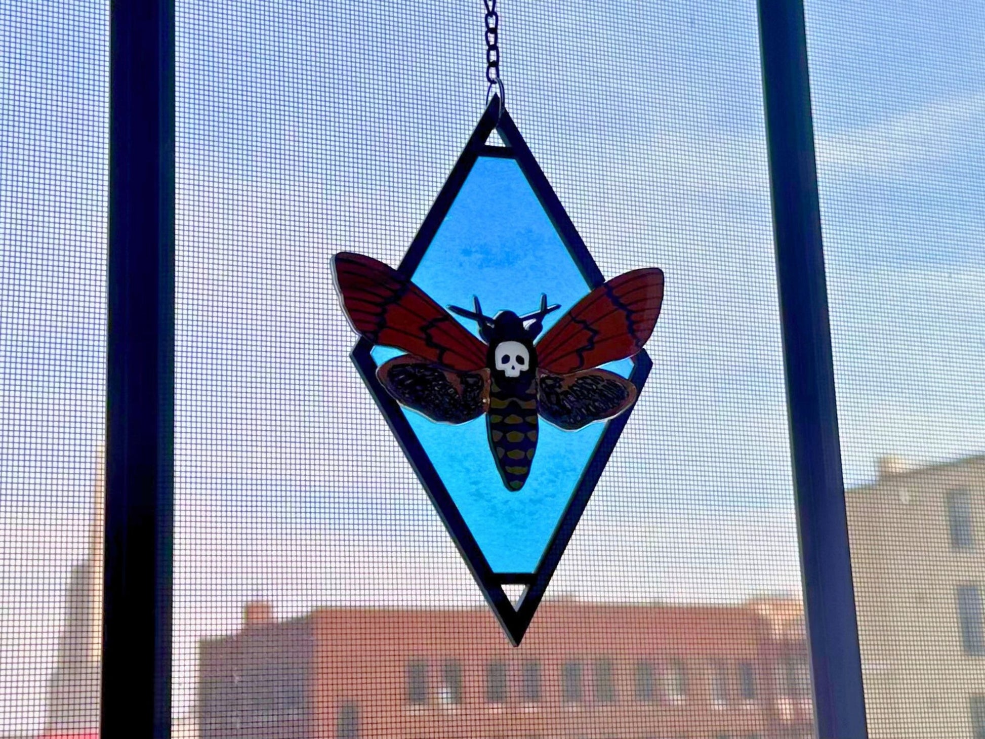 Deaths Head Moth Suncatcher | Black or Gold Frame - Painted Raina