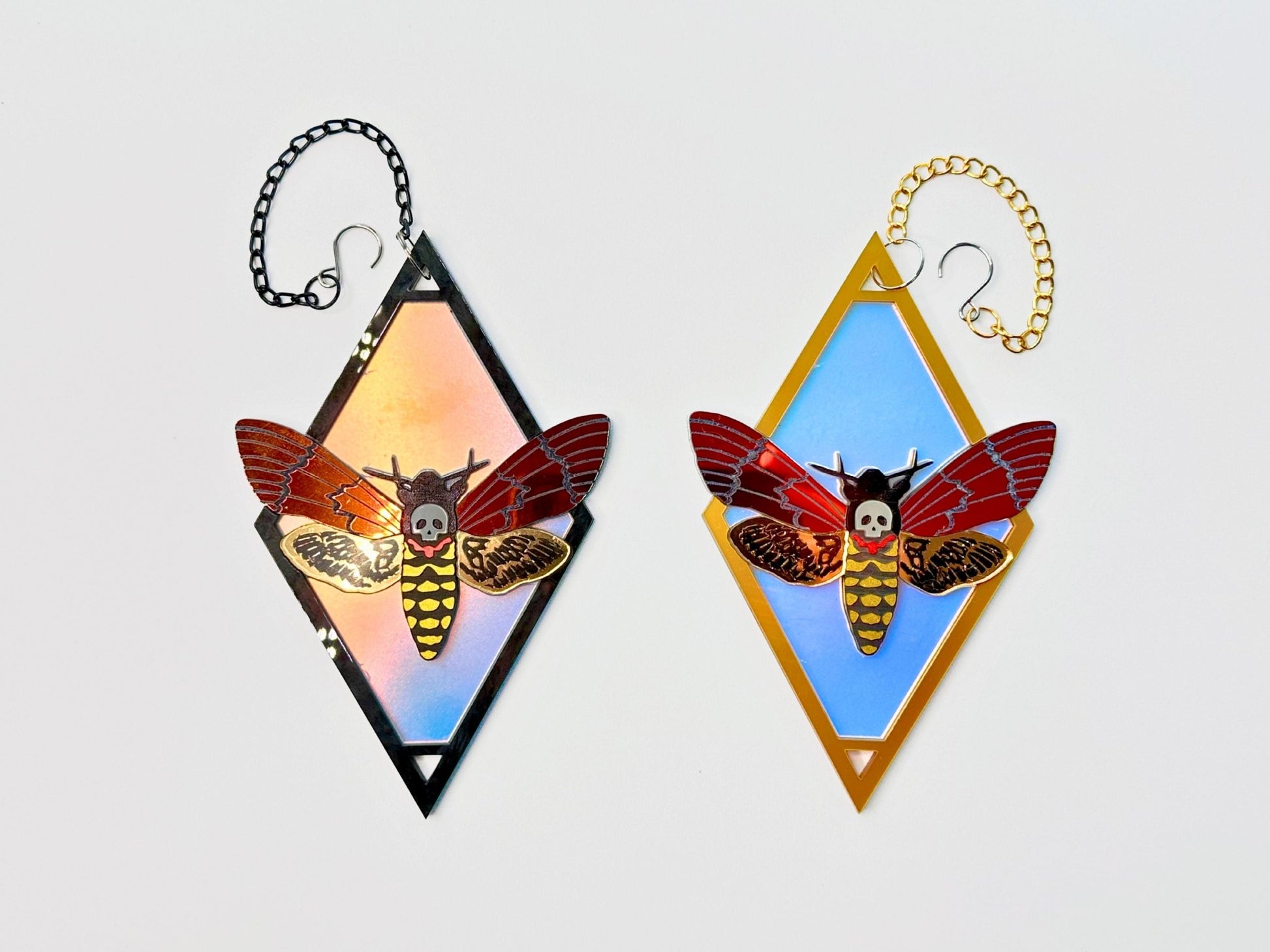 Deaths Head Moth Suncatcher | Black or Gold Frame - Painted Raina