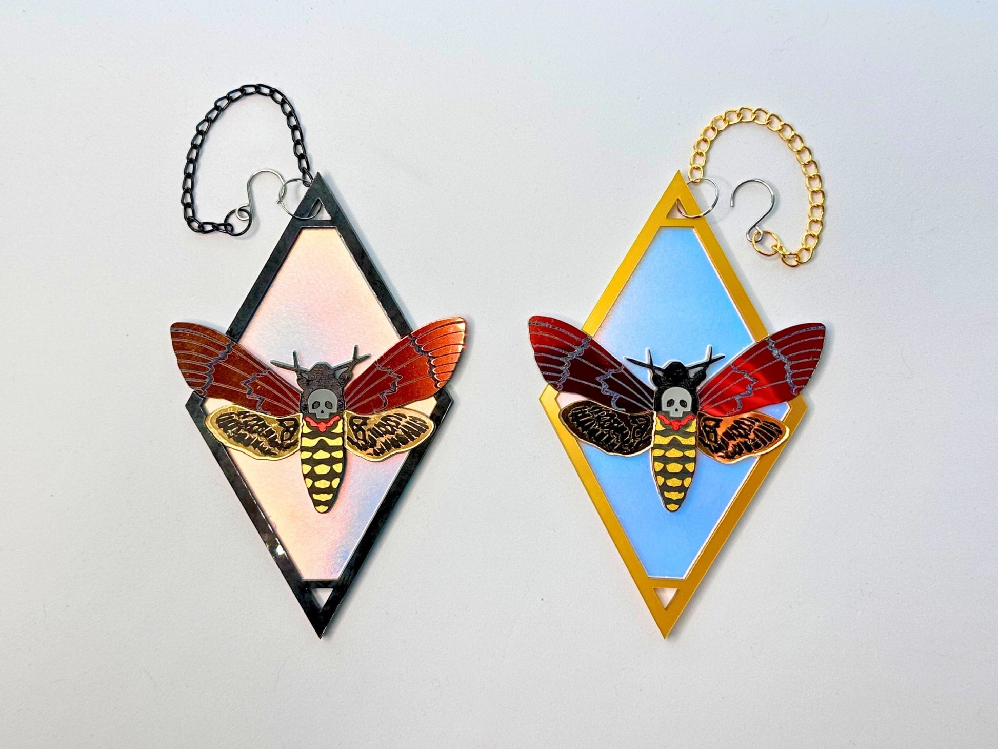 Deaths Head Moth Suncatcher | Black or Gold Frame - Painted Raina