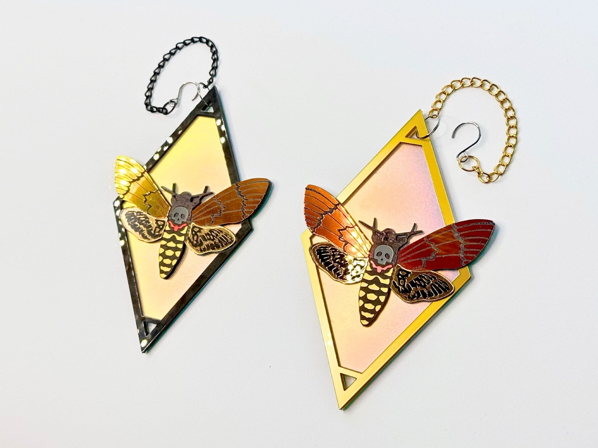 Deaths Head Moth Suncatcher | Black or Gold Frame - Painted Raina
