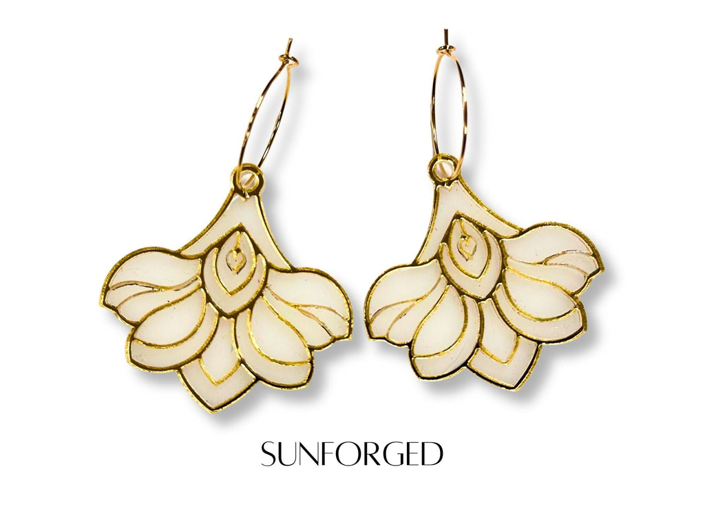 Sunforged edition Deco Bloom earrings with ivory and gold finish