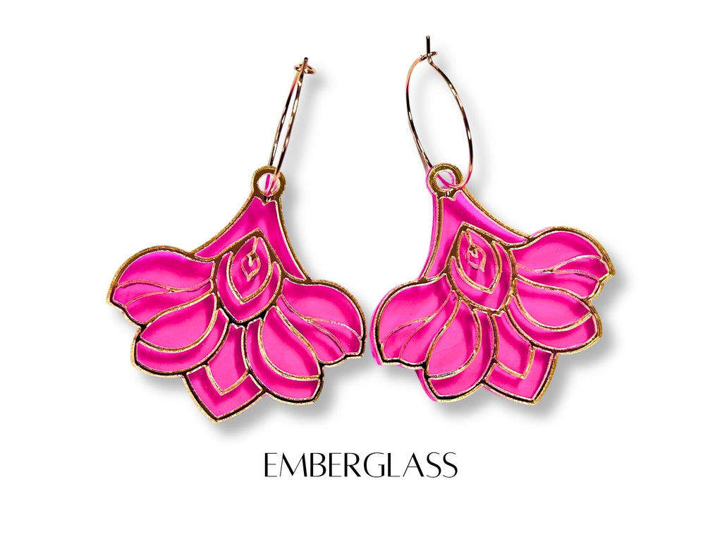 Emberglass edition Deco Bloom earrings with bright pink and gold finish