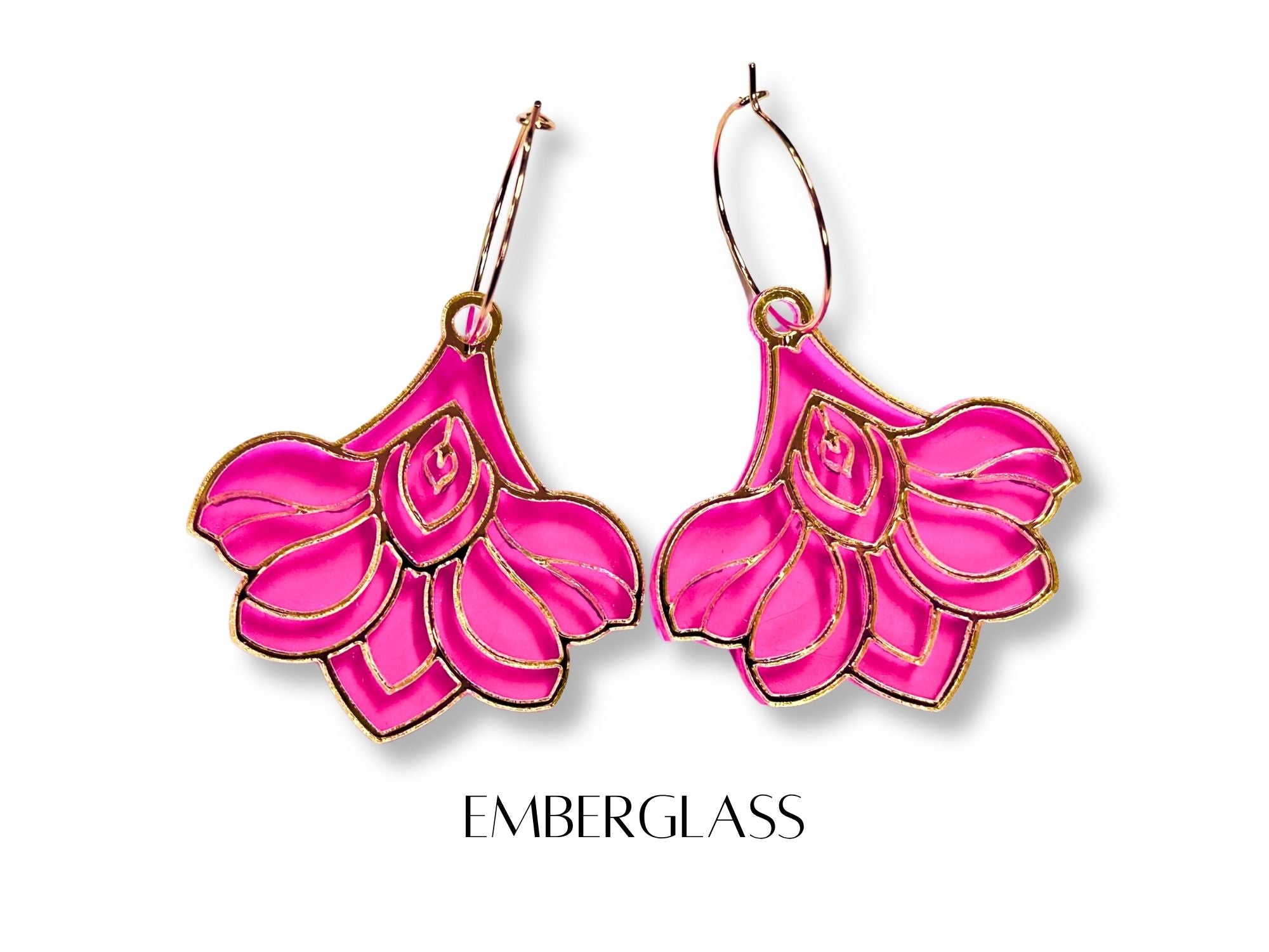 Emberglass edition Deco Bloom earrings with bright pink and gold finish