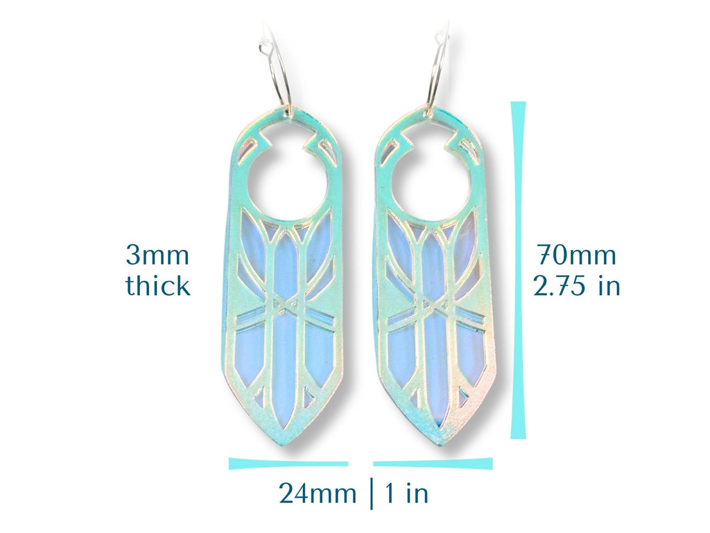Disa statement earring size chart showing 70mm height and 24mm width dimensions