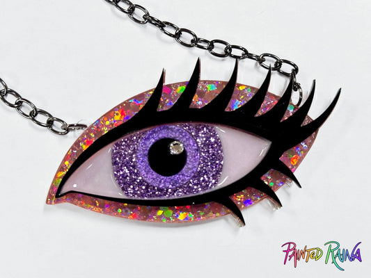 Disco Diva Eye Necklace - Purple and Pink - Painted Raina