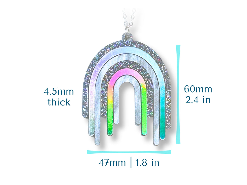 Disco Prism drip pendant size guide showing a 60mm by 47mm pendant with 4.5mm layered thickness.