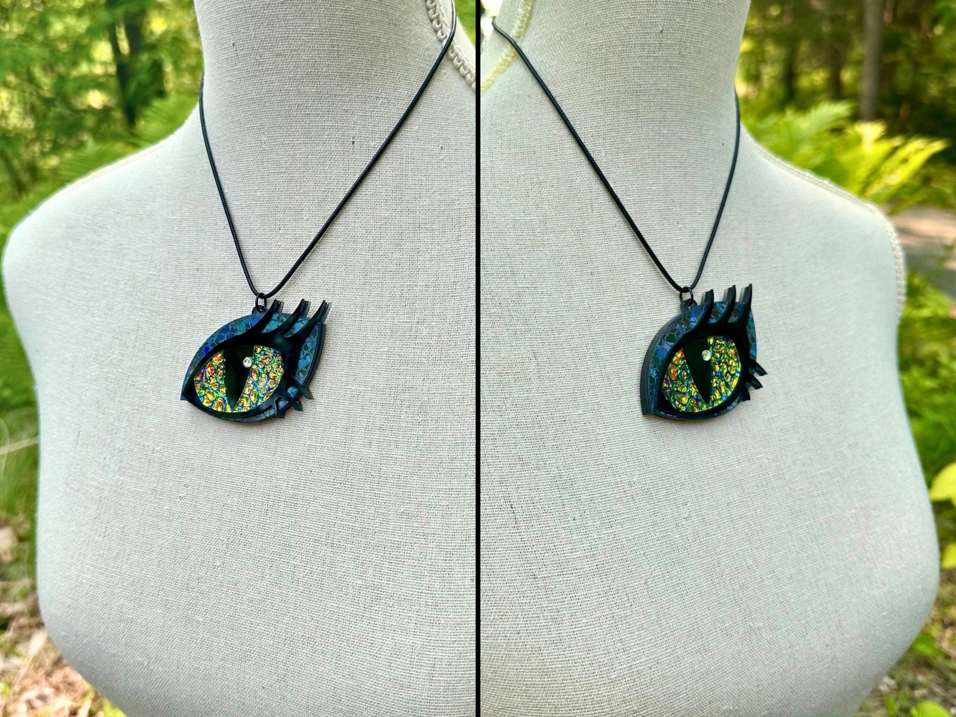 Dragon Eye Necklace | Black Rainbow and Golden Dichrolam - Painted Raina