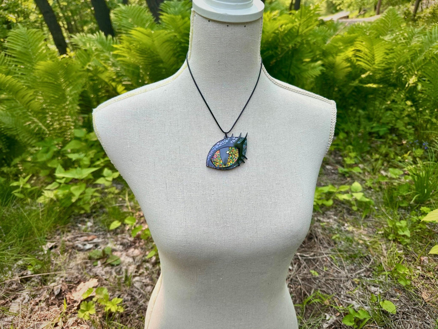 Dragon Eye Necklace | Black Rainbow and Golden Dichrolam - Painted Raina