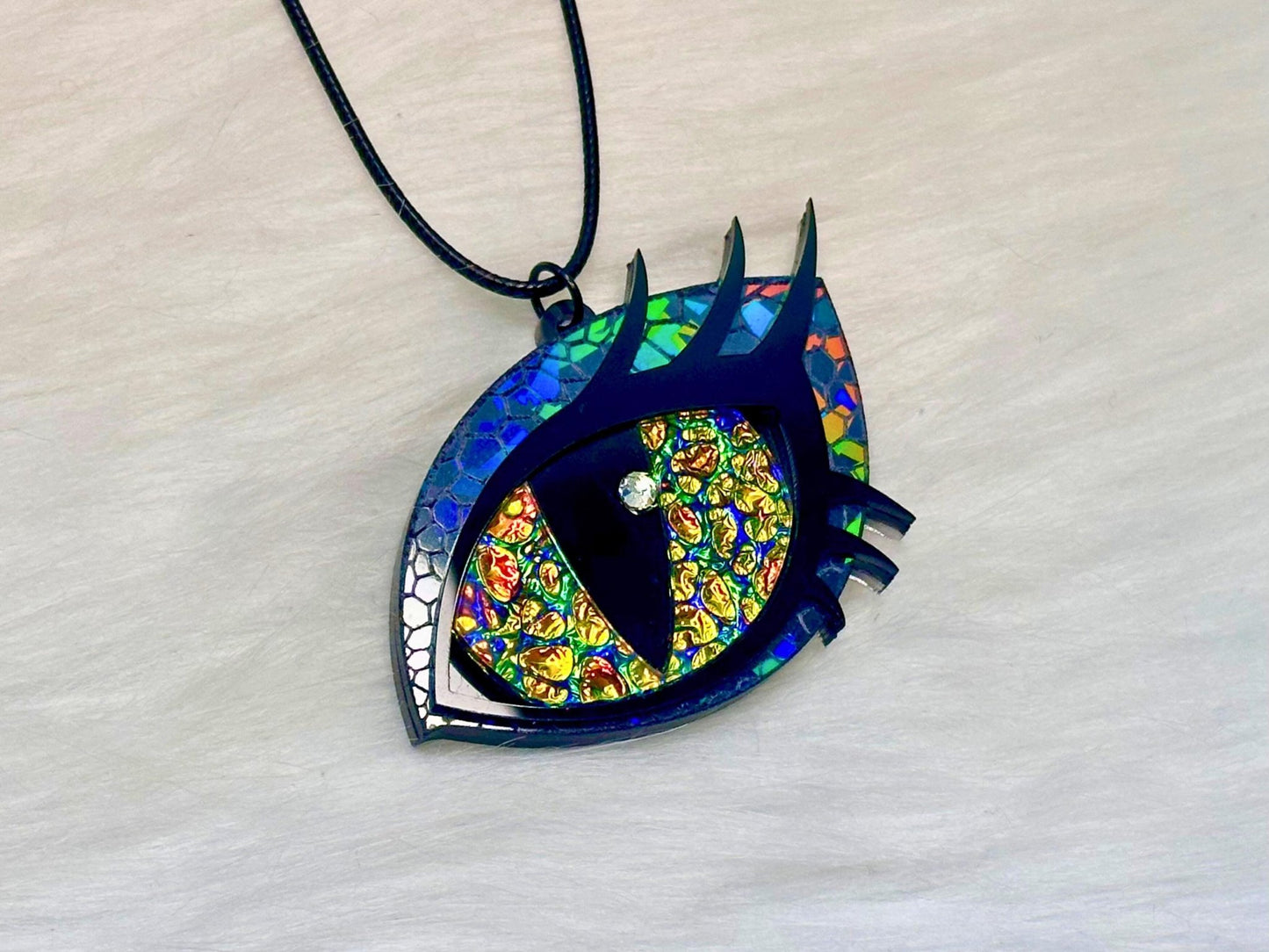 Dragon Eye Necklace | Black Rainbow and Golden Dichrolam - Painted Raina