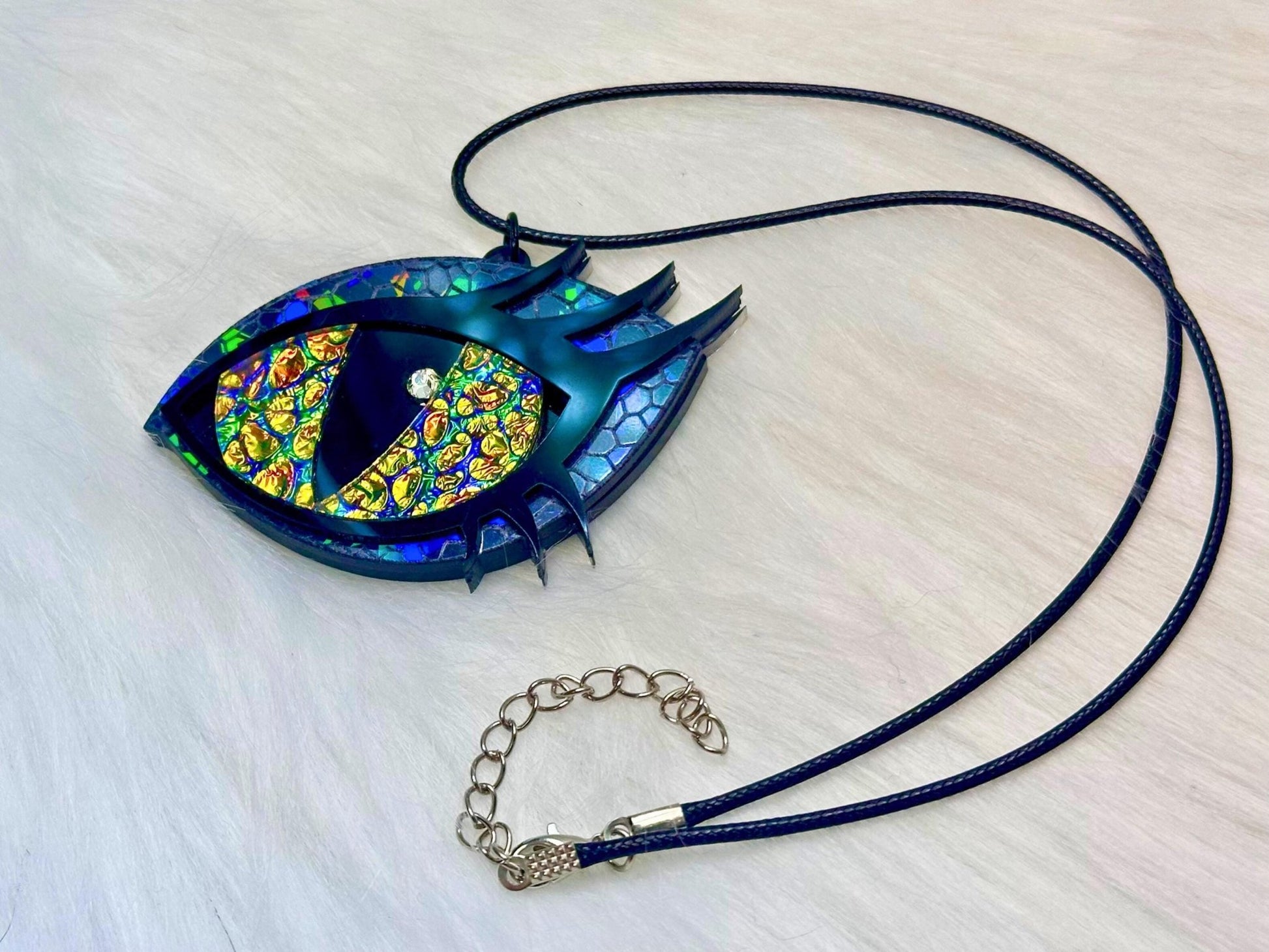 Dragon Eye Necklace | Black Rainbow and Golden Dichrolam - Painted Raina