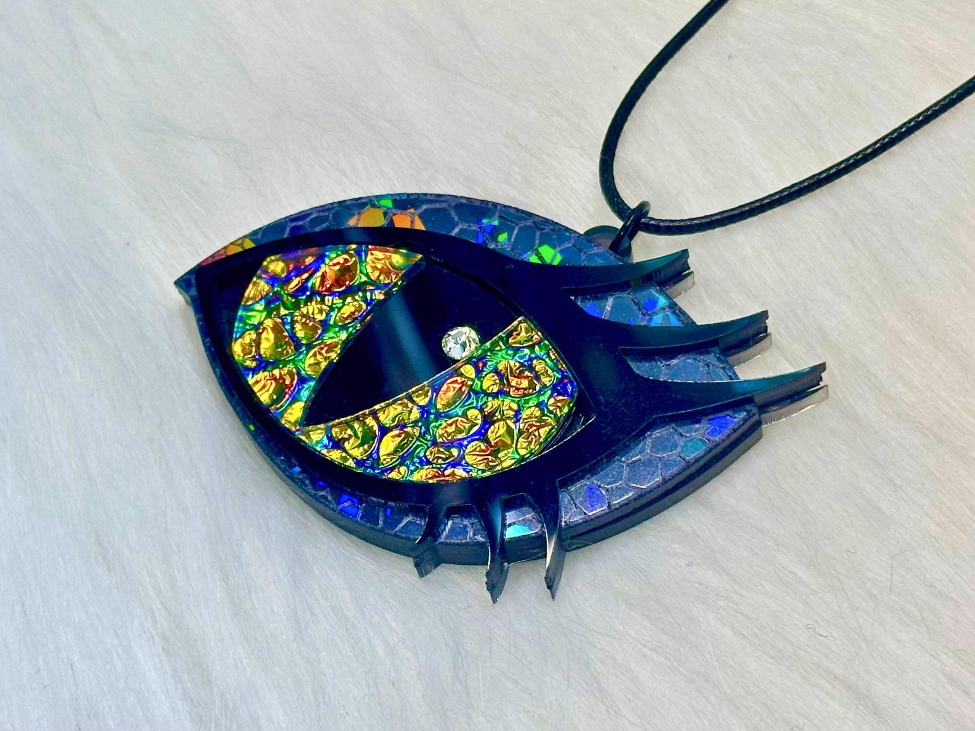 Dragon Eye Necklace | Black Rainbow and Golden Dichrolam - Painted Raina