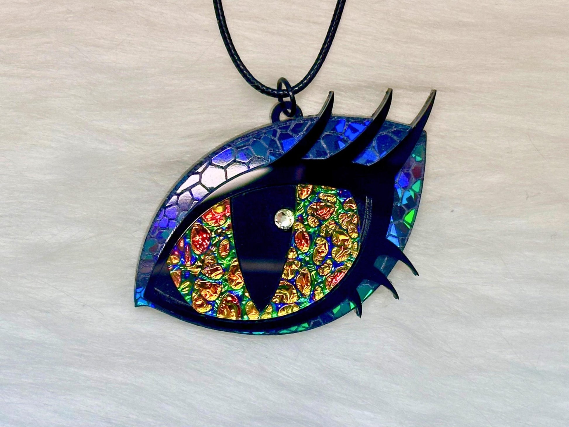 Dragon Eye Necklace | Black Rainbow and Golden Dichrolam - Painted Raina