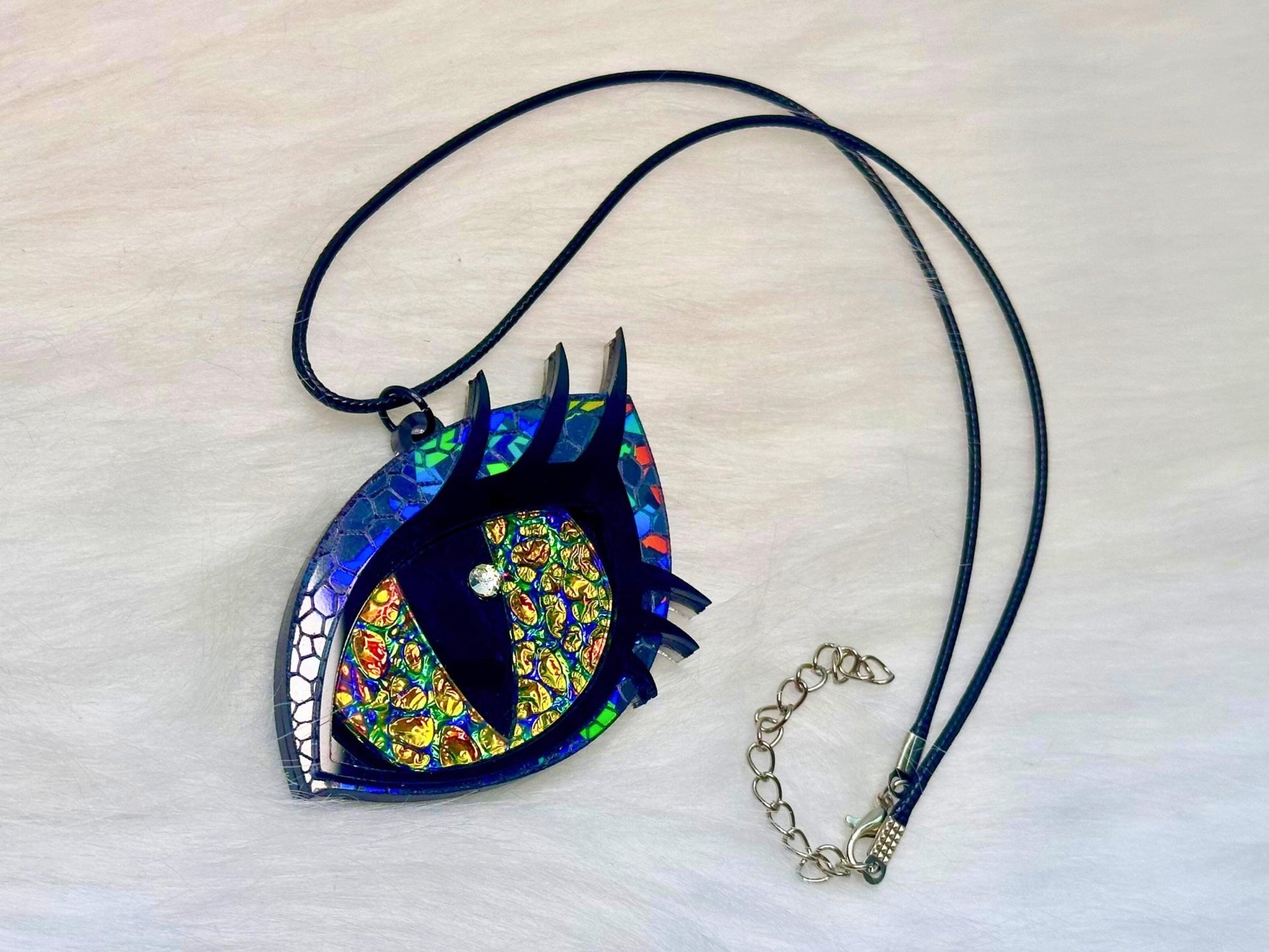 Dragon Eye Necklace | Black Rainbow and Golden Dichrolam - Painted Raina