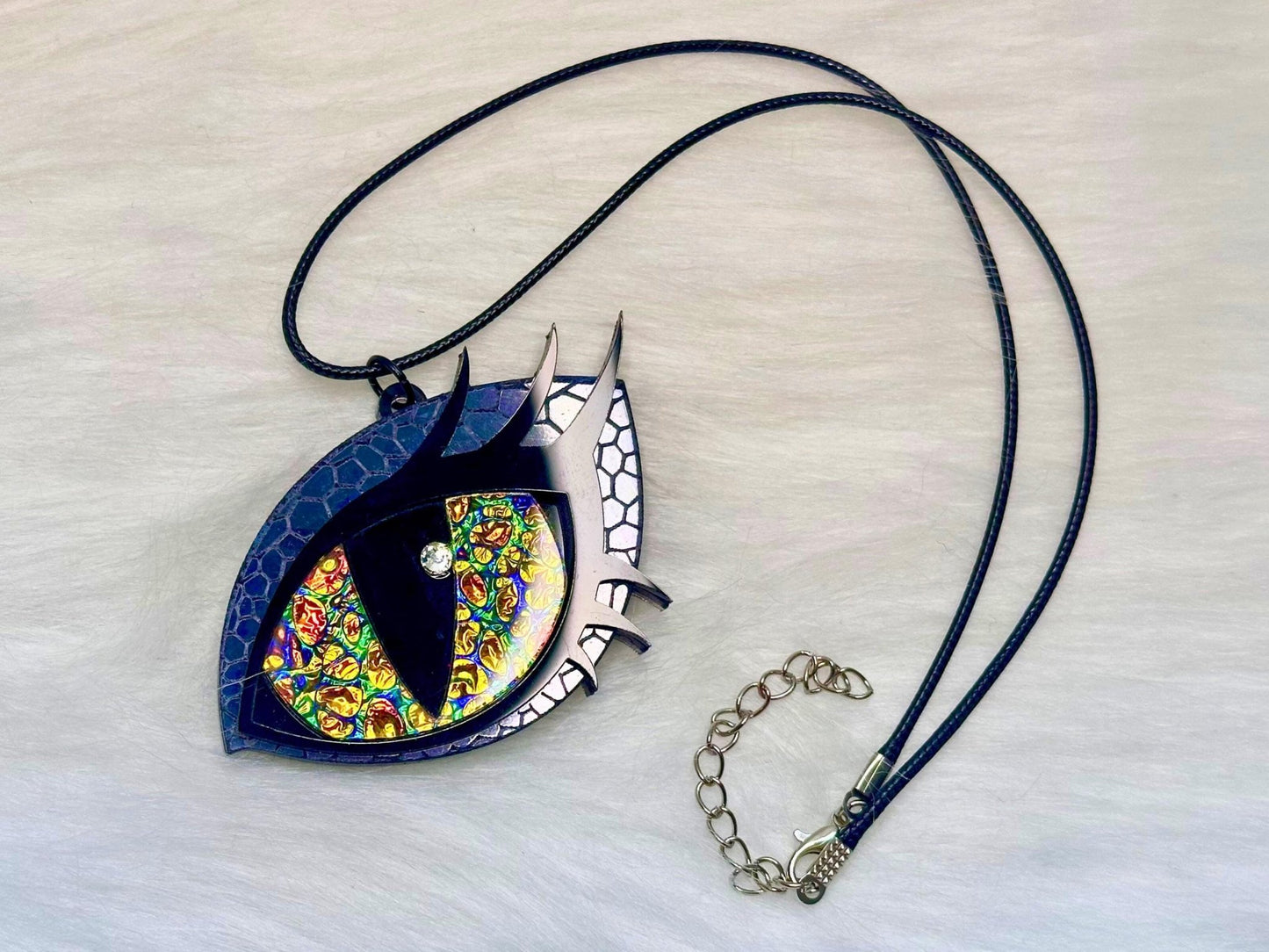 Dragon Eye Necklace | Black Rainbow and Golden Dichrolam - Painted Raina