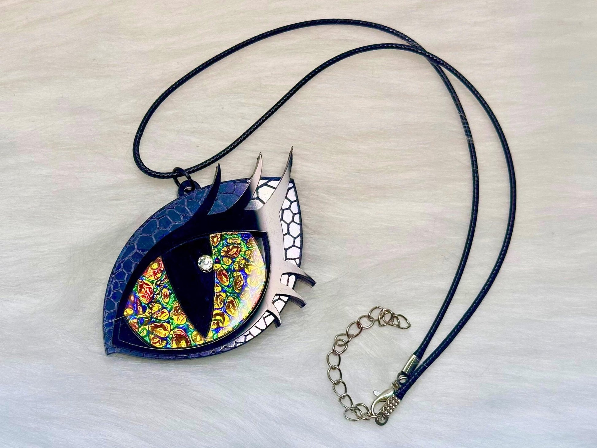 Dragon Eye Necklace | Black Rainbow and Golden Dichrolam - Painted Raina