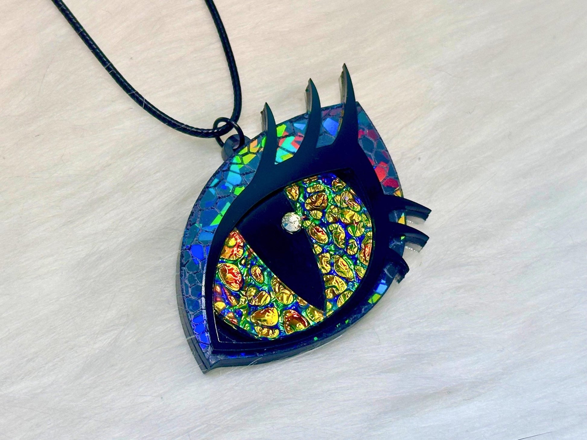 Dragon Eye Necklace | Black Rainbow and Golden Dichrolam - Painted Raina