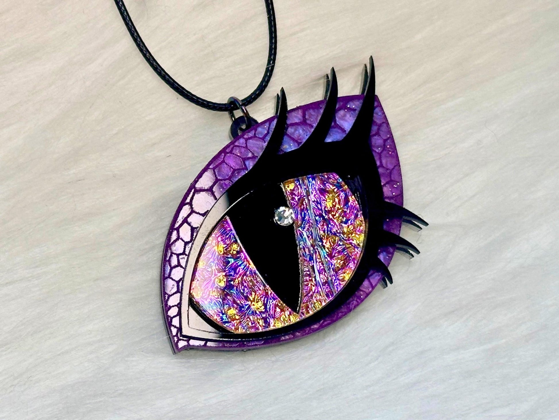 Dragon Eye Necklace | Purple and Rose Gold Dichrolam - Painted Raina