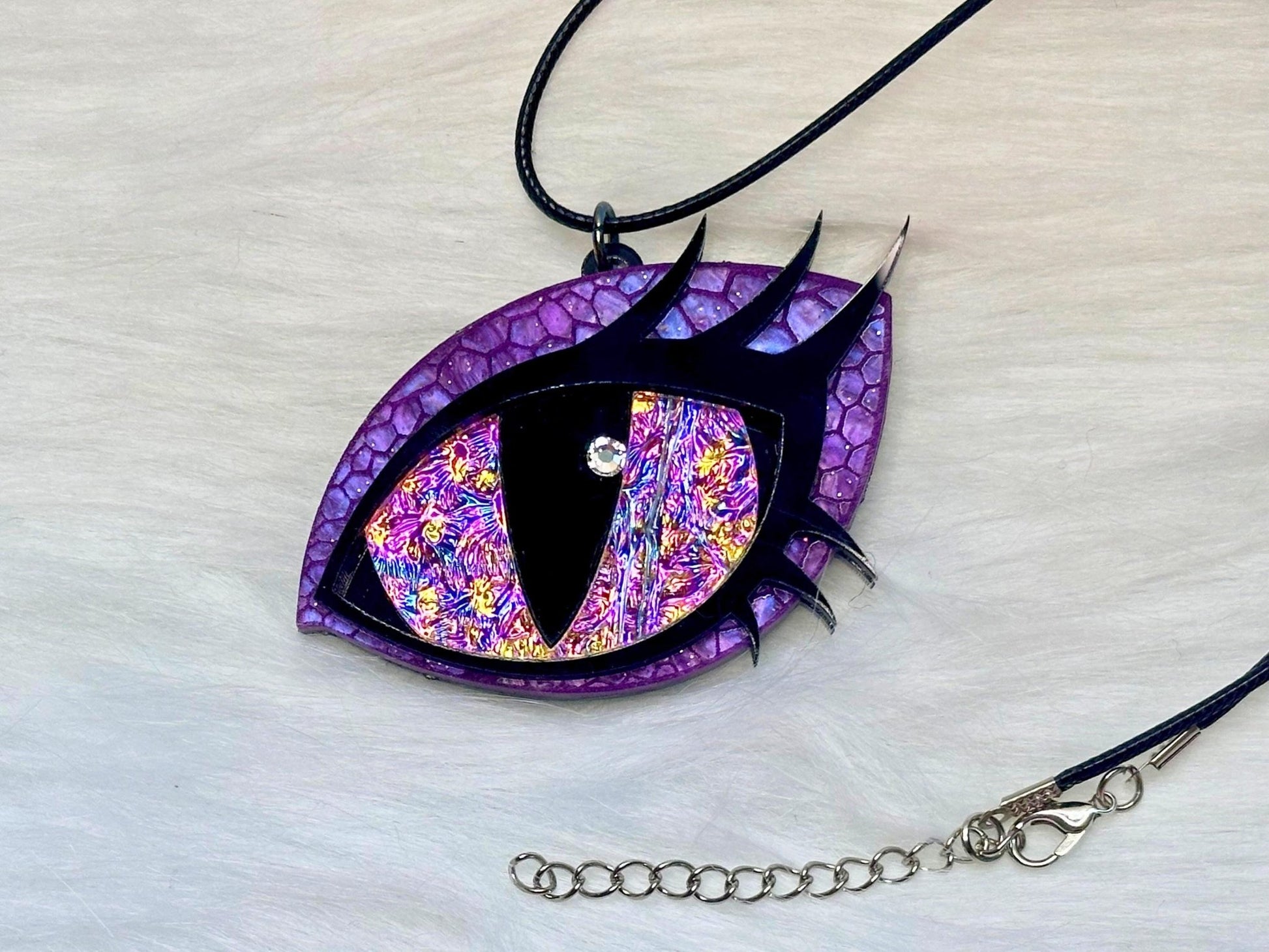 Dragon Eye Necklace | Purple and Rose Gold Dichrolam - Painted Raina