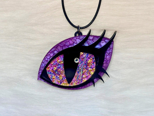 Dragon Eye Necklace | Purple and Rose Gold Dichrolam - Painted Raina