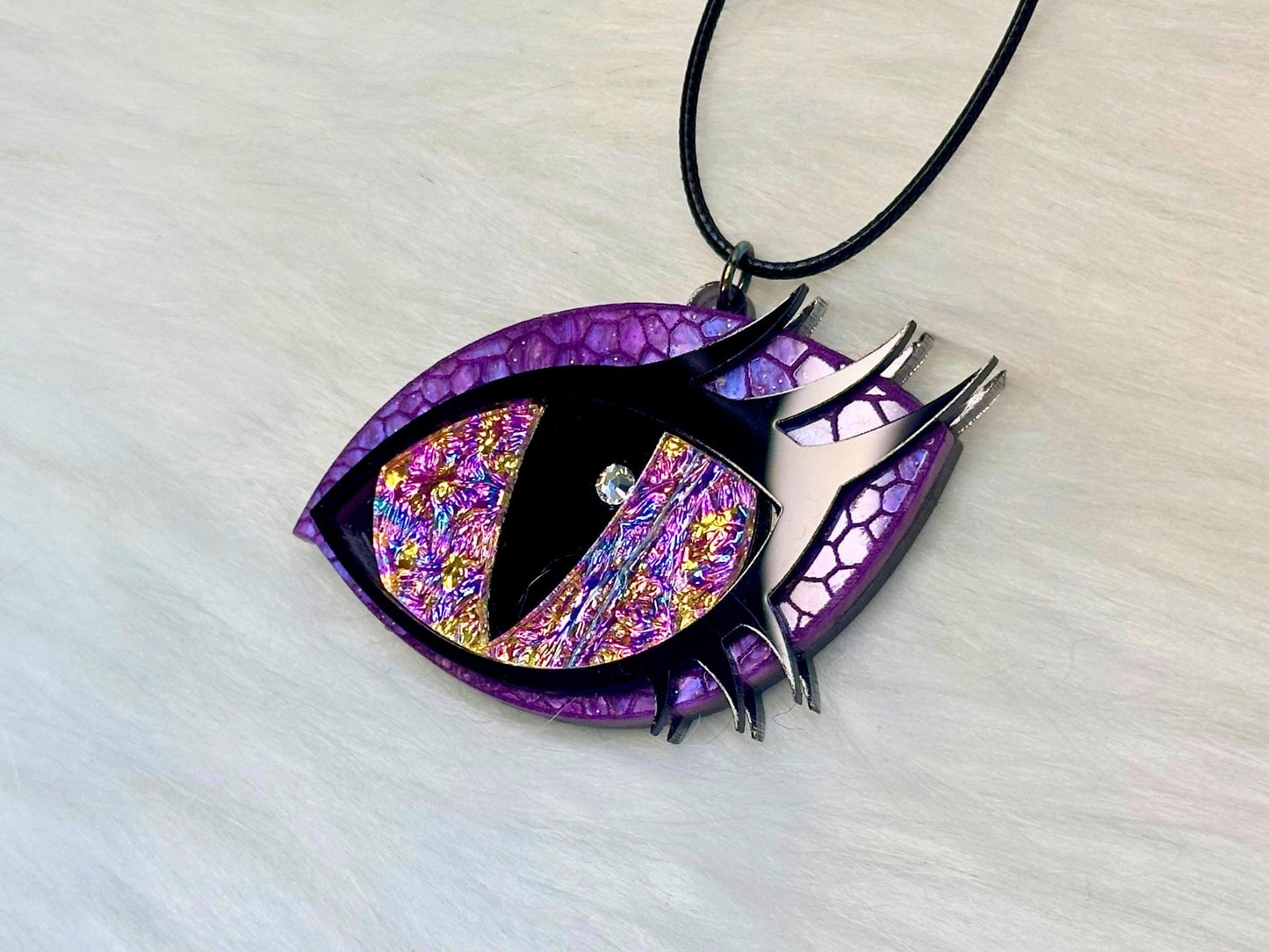 Dragon Eye Necklace | Purple and Rose Gold Dichrolam - Painted Raina