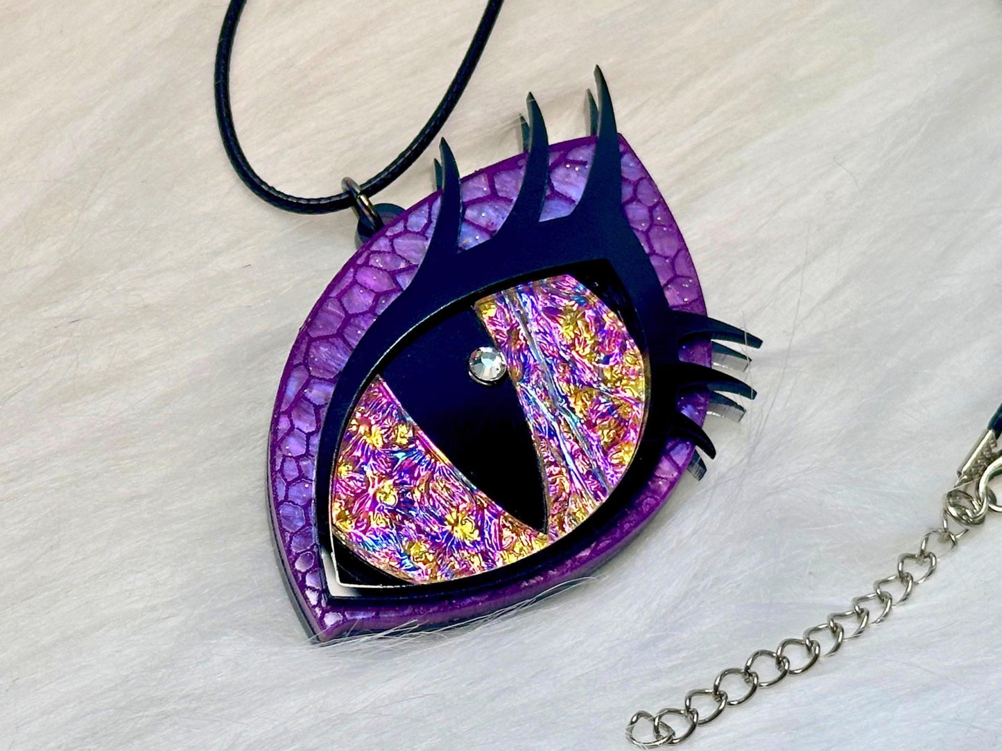 Dragon Eye Necklace | Purple and Rose Gold Dichrolam - Painted Raina