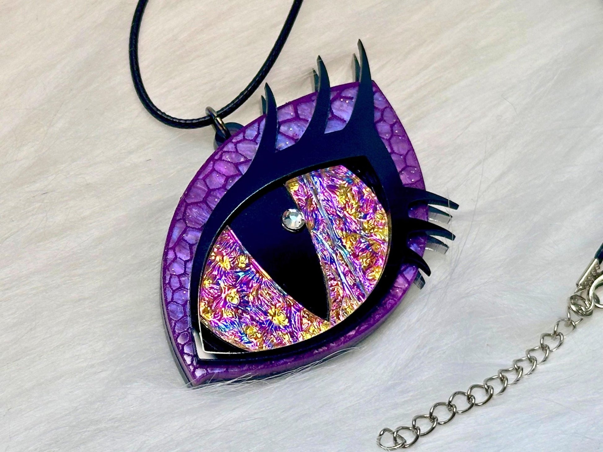 Dragon Eye Necklace | Purple and Rose Gold Dichrolam - Painted Raina
