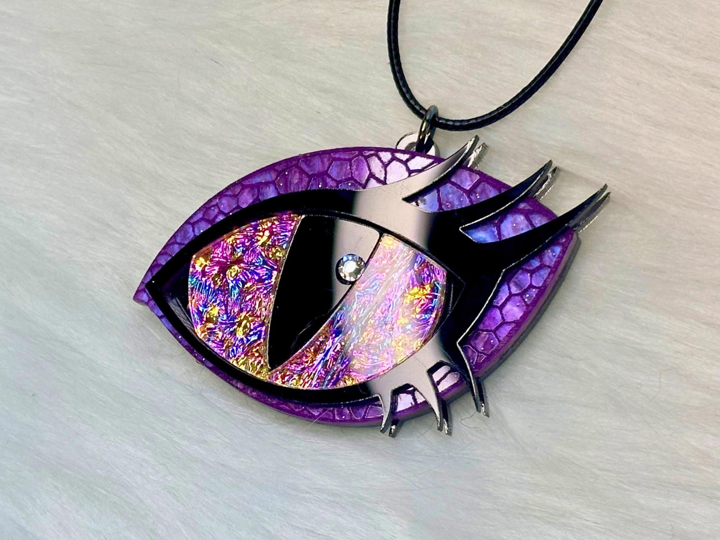 Dragon Eye Necklace | Purple and Rose Gold Dichrolam - Painted Raina