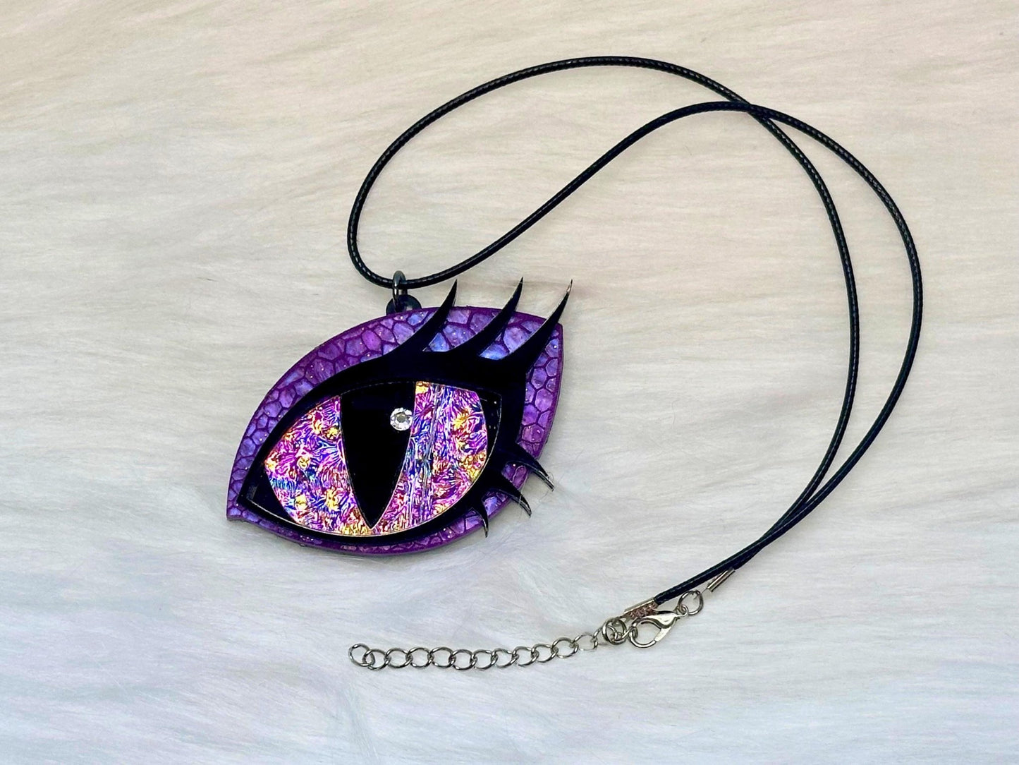 Dragon Eye Necklace | Purple and Rose Gold Dichrolam - Painted Raina
