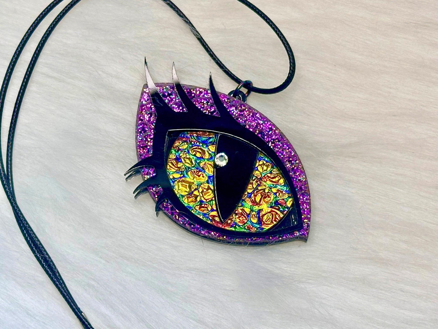 Dragon Eye Necklace | Violet and Golden Dichrolam - Painted Raina